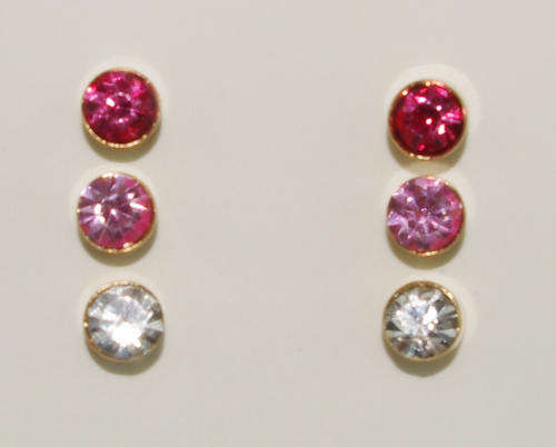 ***True Grace Accessories*** Gold Tone Rhinestone 3 Pairs Stud Earrings