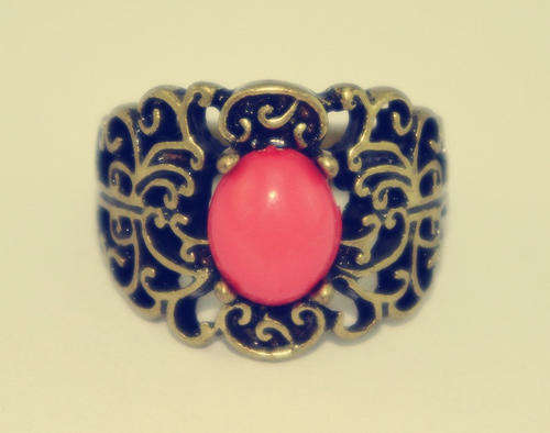 ***True Grace Accessories*** Retro Palace Vintage Hollow Bronze Ring (Pink)