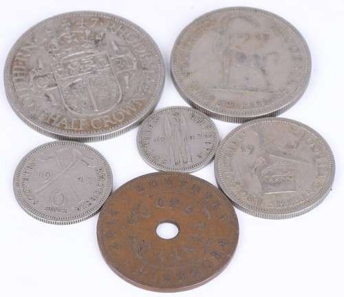 Southern Rhodesian 1947 - Half Crown + 2 Shilling + 1 Shilling + 6 Pence + 3 Pence + 1 Penny