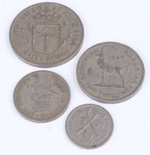 1947 Southern Rhodesian lot (Fine Detail) - Half Crown + 2 Shilling + 1 Shilling + 6 Pence