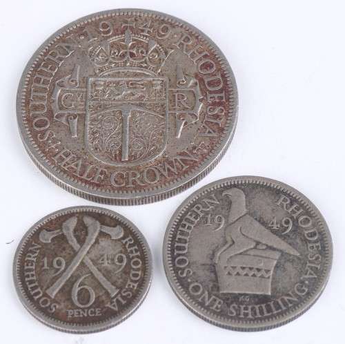 1949 Southern Rhodesian lot (Fine Detail) - Half Crown + 1 Shilling + 6 Pence