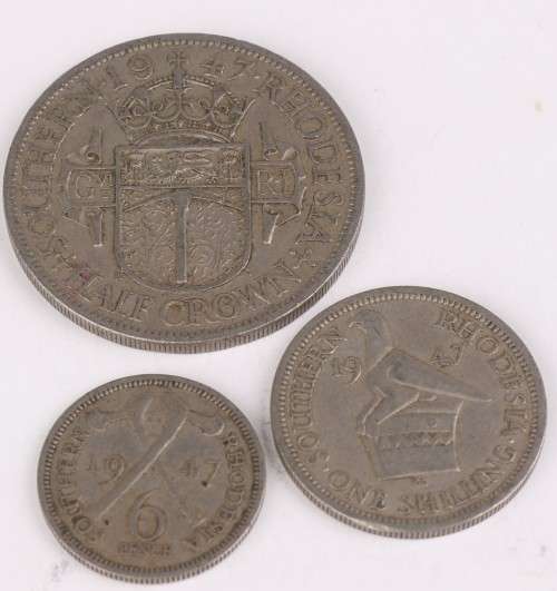 1947 Southern Rhodesian lot (Fine Detail) - Half Crown + 1 Shilling + 6 Pence