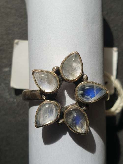 silver ring with moonstone stones