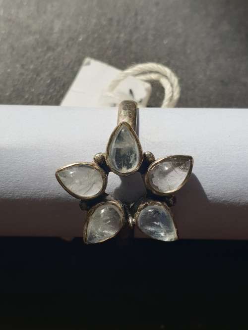 silver ring with moonstone stones