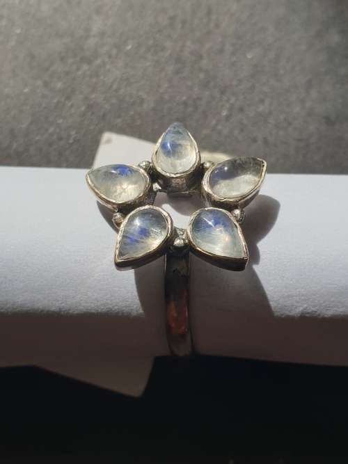 silver ring with moonstone stones