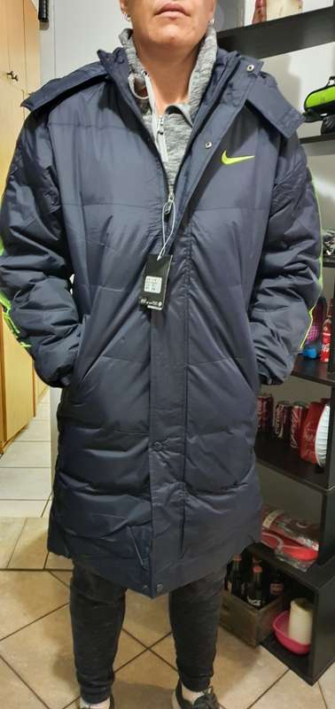 NIKE Long Bomber Jacket Super Slim Fit - X-Large - Brand new - with tags (Navy/Green Writing)