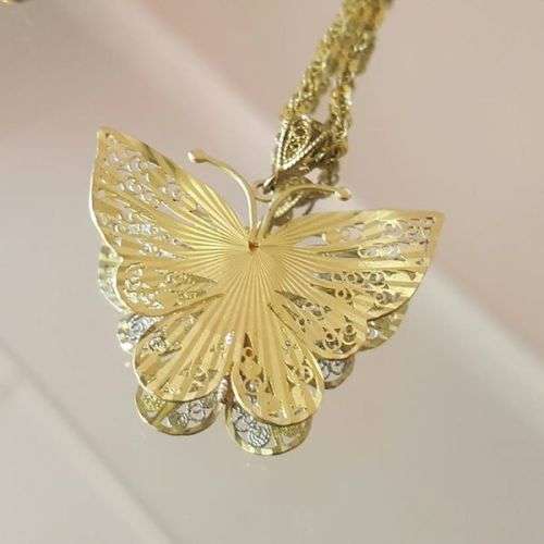 Unique 9ct Mixed Gold Butterfly on Chain