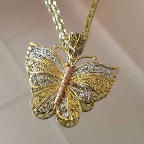 Unique 9ct Mixed Gold Butterfly on Chain