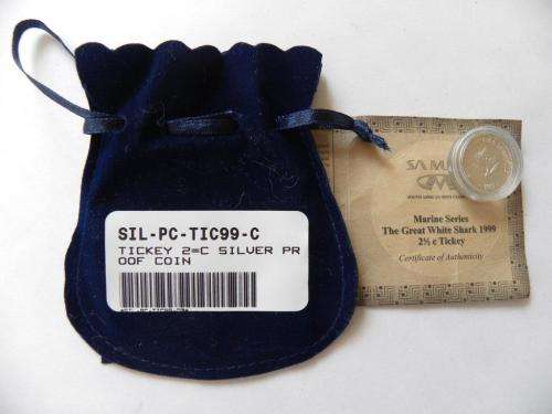 1999 PROOF SILVER SHARK TICKEYWITH COA AS RECEIVED FROM THE SA MINT