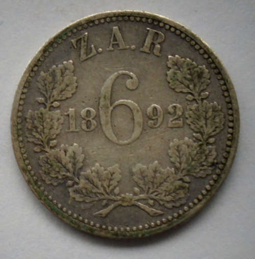 1892 ZAR SILVER KRUGER 6 PENCE
