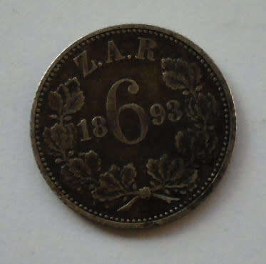1893 ZAR 6 PENCE SILVER KRUGER COIN