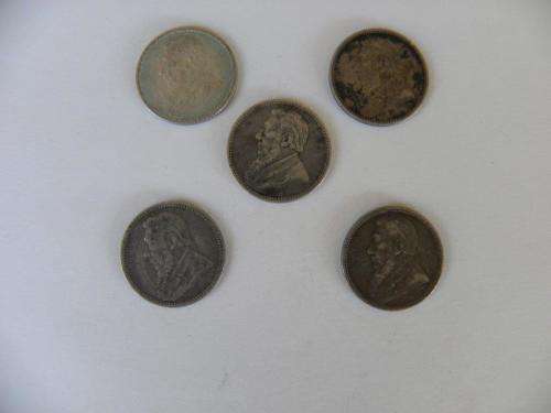 1896 ZAR 6 PENCE SILVER KRUGER COINS x 5 COINS