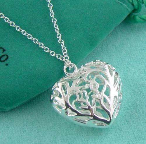 Silver Flower Heart & Chain Necklace
