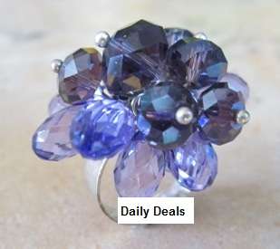 8mm Purple Crystal 16 Beads Adjustable Ring