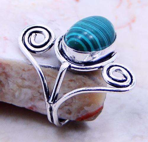 MALACHITE .925 SILVER RING US Size 7.5 ; (Z12039)