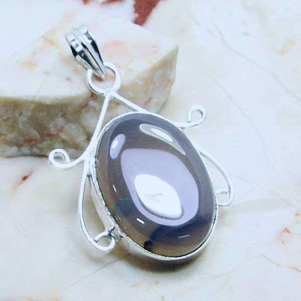 MOSS AGATE .925 SILVER PENDANT OF: 50mm (A24403)