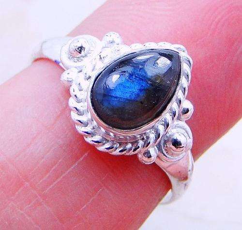FIREY LABRADORITE .925 SILVER RING US Size 6 ; (Z12828)