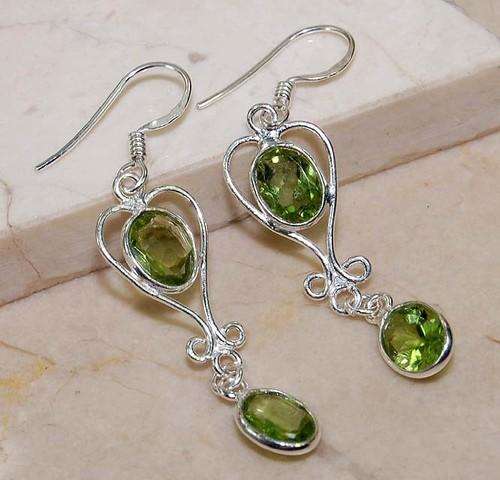 8CT Peridot 925 Solid Sterling Silver Earrings 2" Inches Long