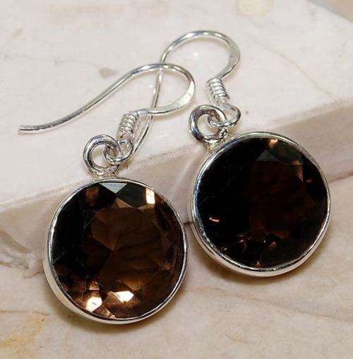 10CT Smoky Topaz 925 Solid Sterling Silver Earrings 1 1/4" Inches Long