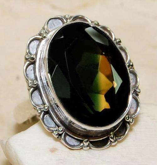 10CT Double Color Tourmaline Quartz 925 Solid Sterling Silver Ring Sz 5.5
