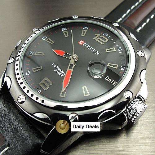 NEW DIAL CLOCK HOURS HAND DATE WATER BLACK BROWN LEATHER MEN WRIST WATCH WP136