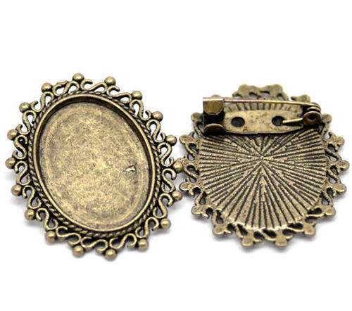 WHOLESALE LOT 10 Bronze Tone Oval Cameo Setting Brooches 3 24