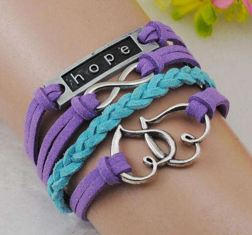 Heart Antique Silver Leather Charm Bracelet (CAW20140107)