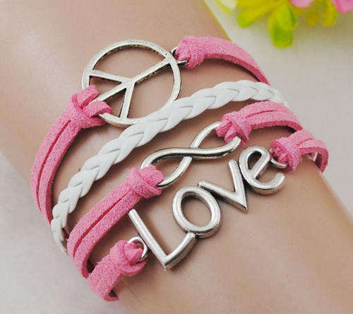 Love Antique Silver Leather Charm Bracelet