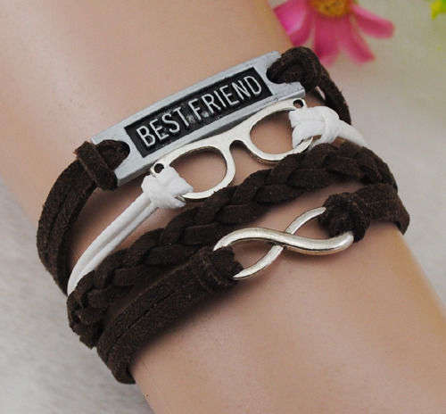 Antique Silver Leather Charm Bracelet (SAF20140110)