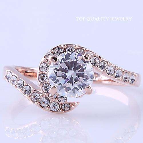 CZ Diamond Crystal Ring 18K Rose Gold with Genuine Austrian Crystals
