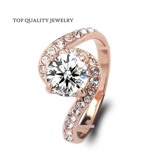 CZ Diamond Crystal Ring 18K Rose Gold with Genuine Austrian Crystals