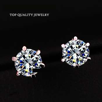 ITALINA Six Claw 5mm 0.5ct CZ Diamond 18K Gold Stud Earrings Jewelry Wholesale