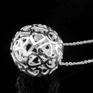 925 sterling silver hollow heart ball pendant