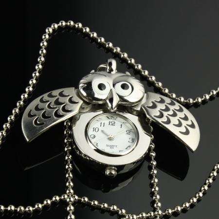 New Design Owl Stainless Steel Cool Quartz Pocket Watch