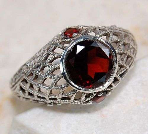 2ct Garnet 925 Sterling Silver Filigree Ring Sz 5.75