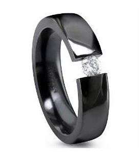 **CRAZY FREE SHIPPING!!** STUNNING BLACK TITANIUM TENSION CZ WEDDING RING size 7