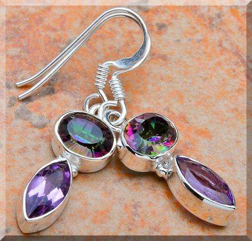 **FREE SHIPPING!**LOW START! MYSTIC TOPAZ&AMETHYST EARRINGS!!! SET IN SOLID STERLING SILVER