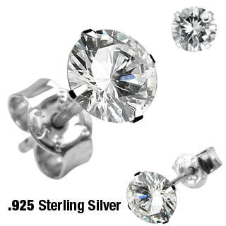 R1 START! "Diamonds in the Sky" Sterling Silver Stud Round Cut CZ Earrings