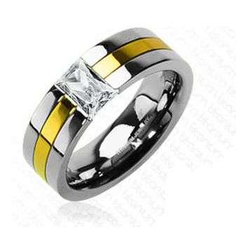 ***FREE SHIPPING*** 0.60CTW Solid Titanium Ring Gold Inlay CZ Stone Size 11
