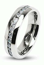 BEAUTIFUL MIRROR FINISH ETERNITY SIMULATED DIAMOND CHANNEL INLAY WEDDING BAND sz T