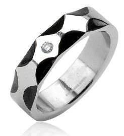****Cool Black IP CZ Wave Stainless Steel Wedding Ring