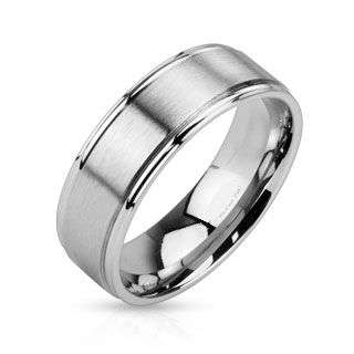 **NO RESERVE!**NEW!! TWIN GROOVE BRUSHED CENTRE FINISH SOLID STAINLESS WEDDING RING