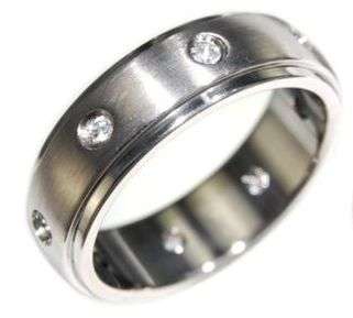 **FREE SHIPPING**SATIN FINISH - MENS 0.40CTW ETERNITY STAINLESS STEEL WEDDING RING - SIZE 11