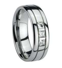 FREE SHIPPING! LOW START! 0.60CTW STUNNING PRINCESS CUT CZ TUNGSTEN CARBIDE RING size 4