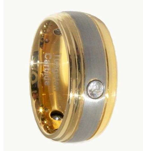 **FREE SHIPPING!!**0.10CTW STUNNING TUNGSTEN CARBIDE 2TONE GOLD/BRUSHED RING size 11