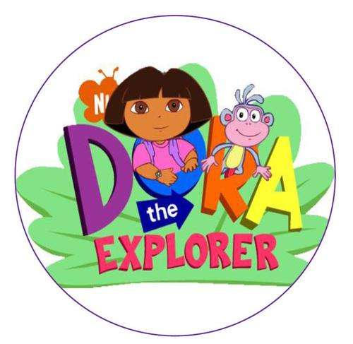 Dora Round Cake Edible Picture & 16 Edible Cupcake Toppers