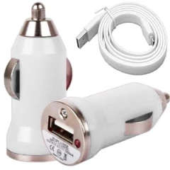 BULLET SHAPED USB CAR CHARGER WITH USB DATA CABLE FOR IPHONE 3,4,4S,4C,5,5S