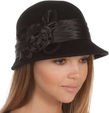 GO VINTAGE WITH 100% PURE WOOL HAT with roses, feathers and diamante