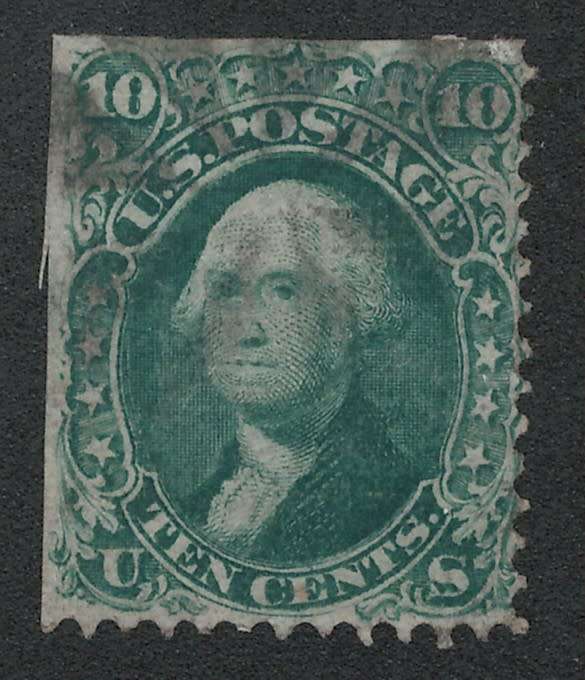 USA-1867-Scott #96-F Grill-10c-Yellow Green used. Price R85 (2017 cv R4,625)