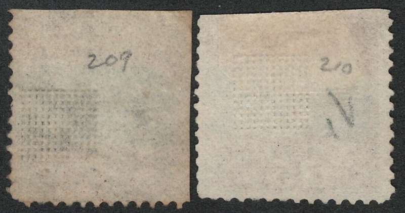 USA-Scott #118 & #119-Type I & II-G Grill-1869-15c-Brown & Black used. Price R1,100 (cv R19,610)